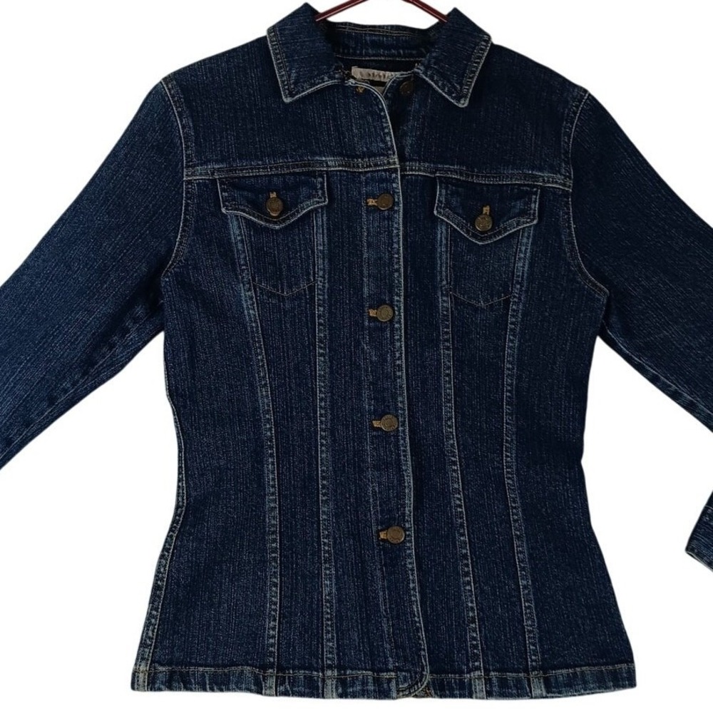 Vintage Jones Sport Denim Jacket Women Small Blue Stretch Trucker Jean Y2K